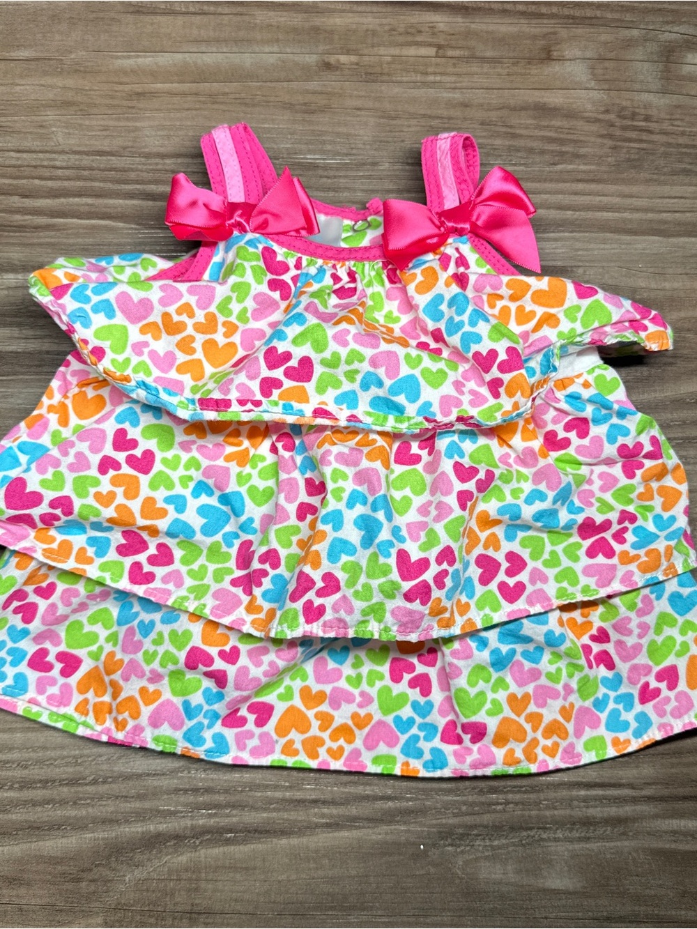 Small Wonders Pink Multicolor Heart Pink Bow Babygirl 3M Ruffle Tank Dress